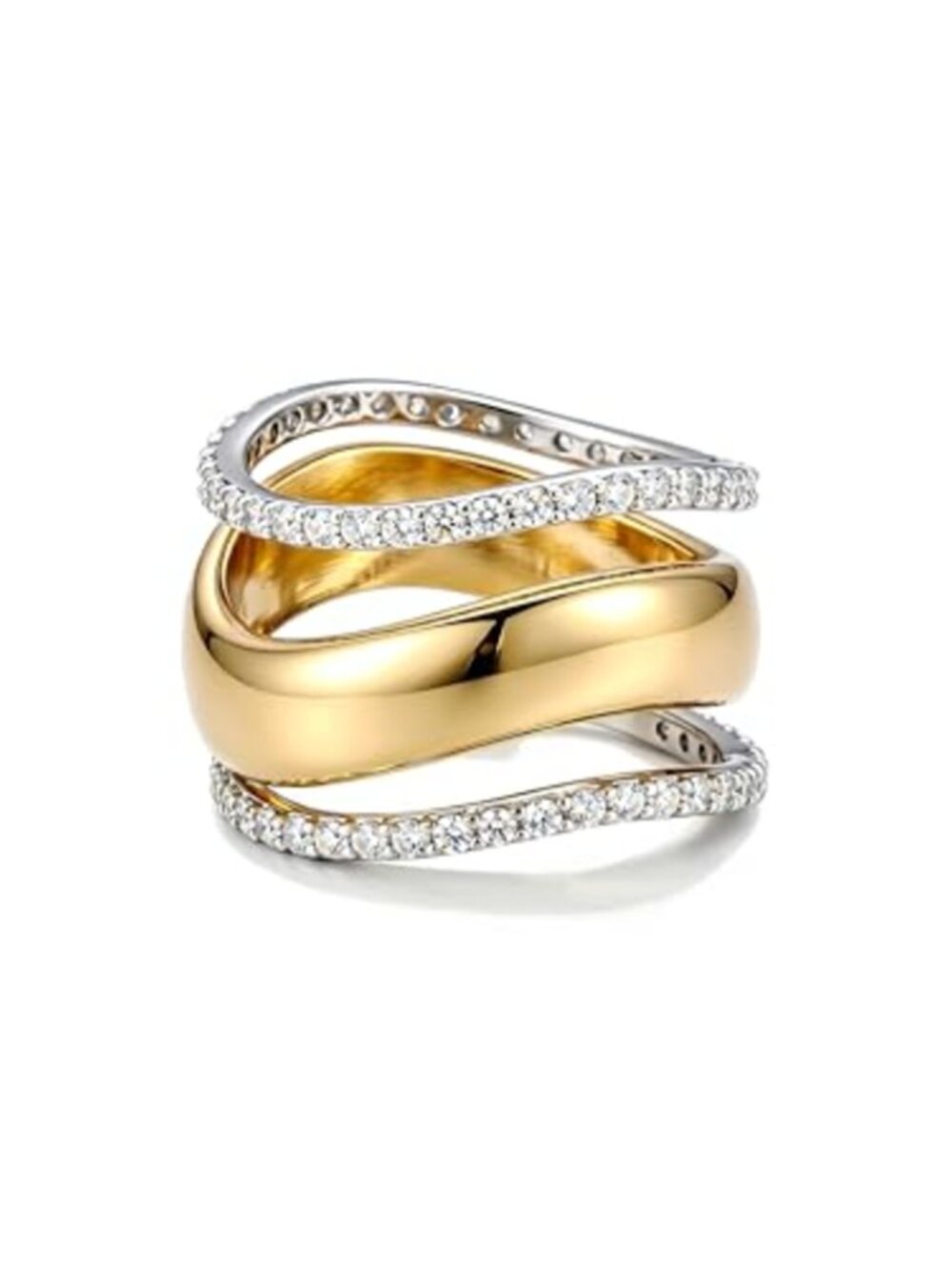 Stackable 14K Gold Plated Wavy Band Rings Set Cubic Zirconia Sizes 5-11